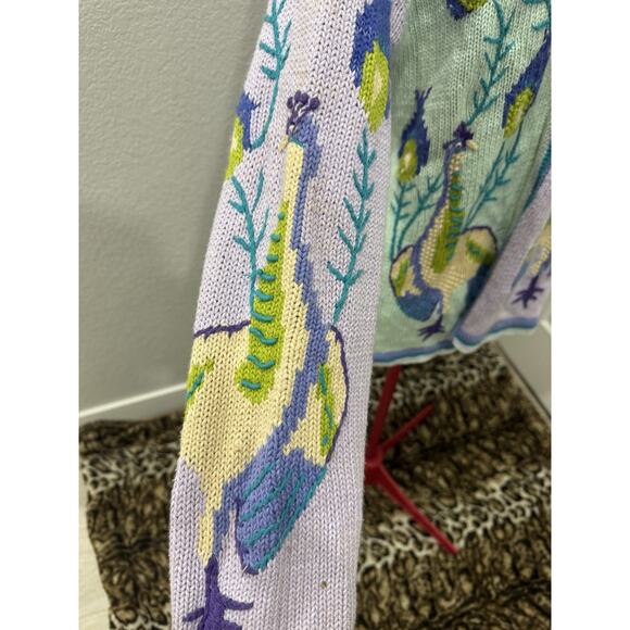 Vtg Novelty Peacock Cardigan, Bird Pattern Pastel Knit Sweater, Funky Grannycore - Picture 5 of 9